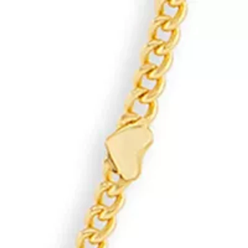 Sterling Silver Mini curb Heart Stations 18in Chain Necklace
