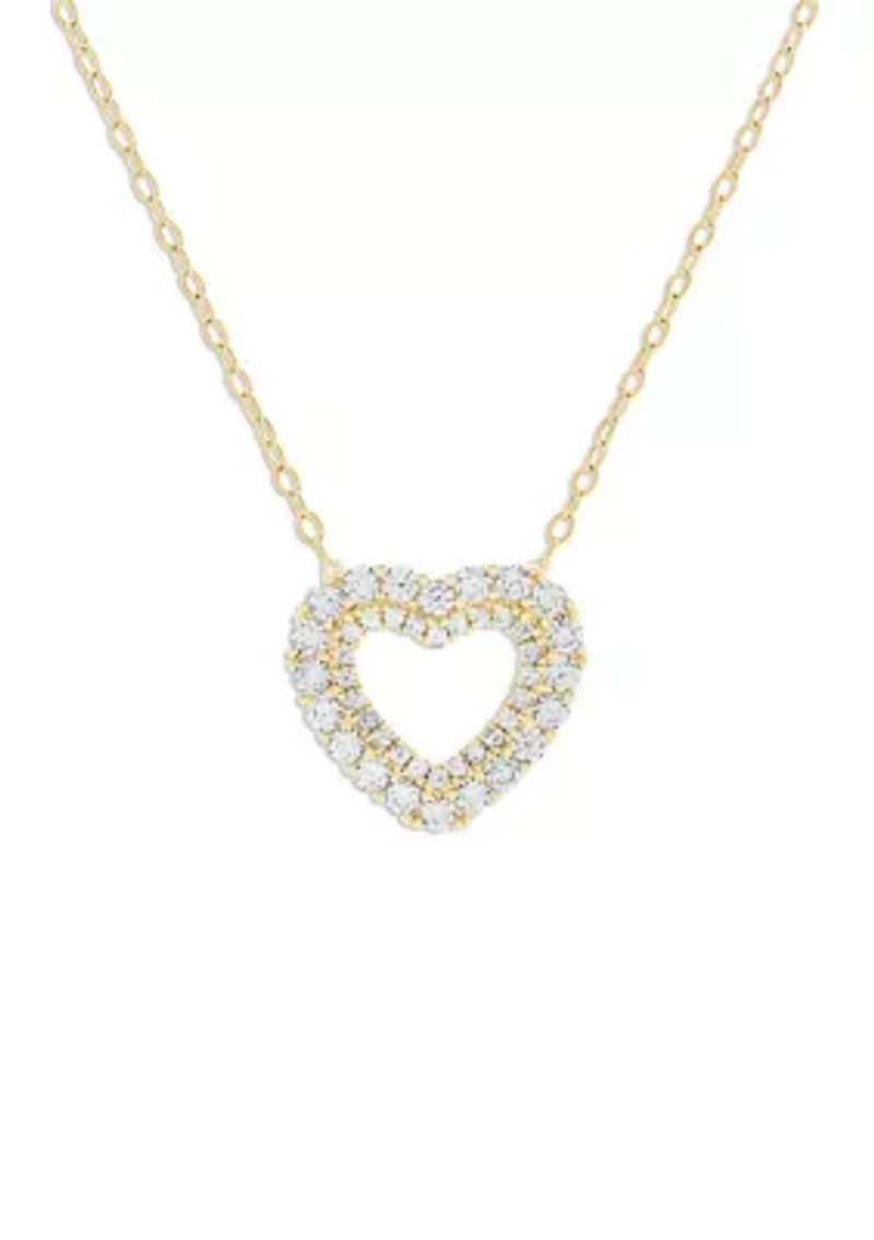 Gold Over Sterling Silver Pave CZ Heart Necklace
