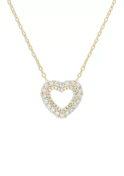 Gold Over Sterling Silver Pave CZ Heart Necklace