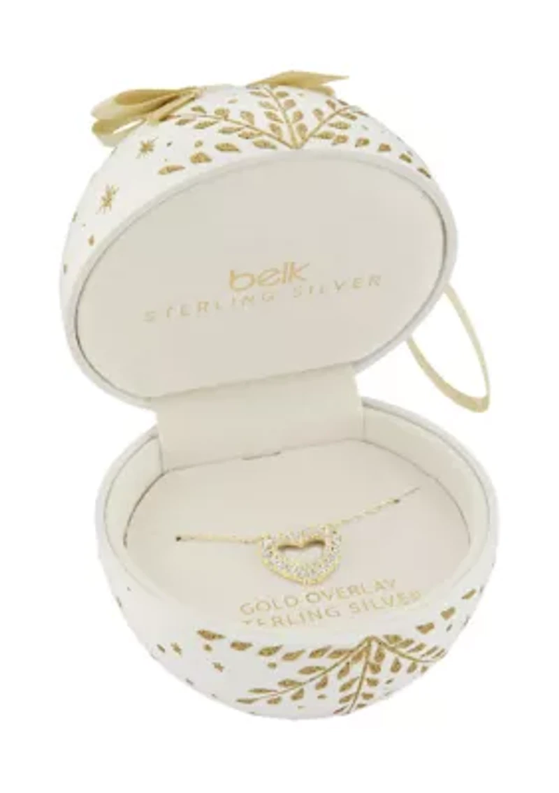 Gold Over Sterling Silver Pave CZ Heart Necklace