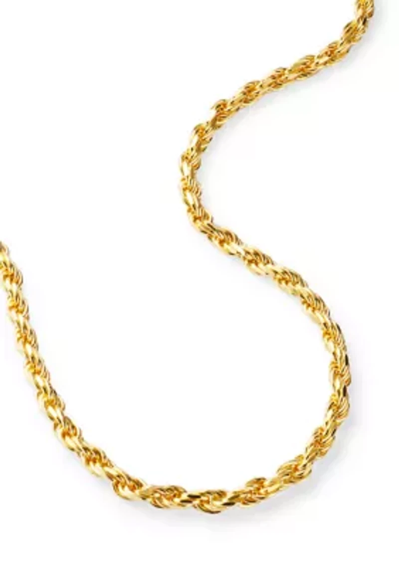 Gold Over Sterling Silver Rope Chain Necklace