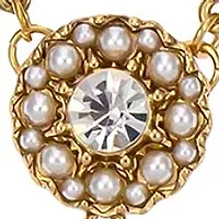 Gold Tone, 17 Inch + 3 Inch Extender Small Stone Frontal Necklace with Pearl Drop