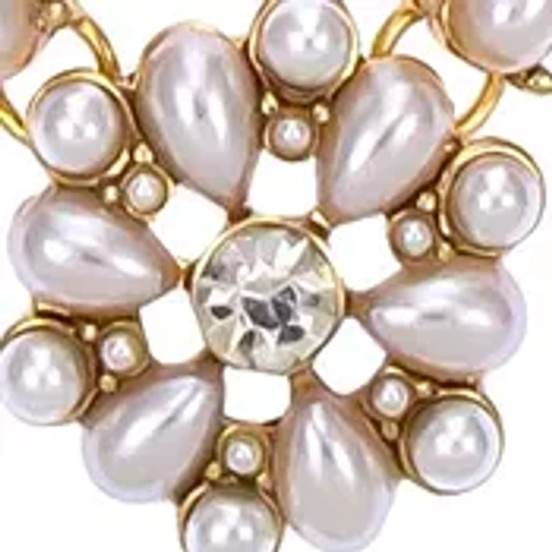 Gold Tone 14 Inch + 3 Inch Extender 9 Part Small Pearl Cluster Frontal Necklace with Stone Accents 