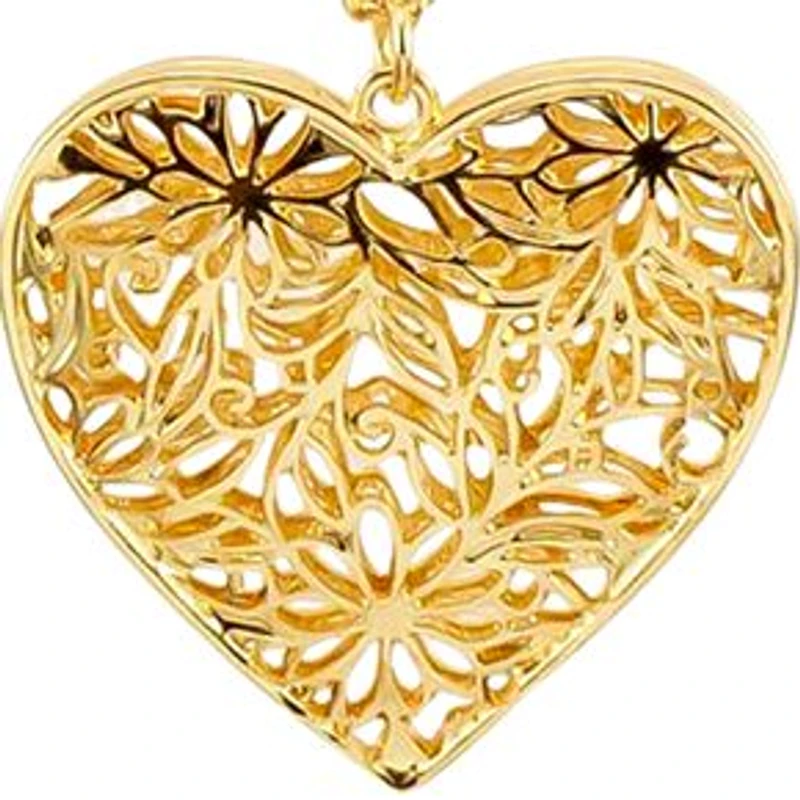 Long Floral Cut Out Heart Pendant Necklace