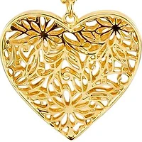 Long Floral Cut Out Heart Pendant Necklace