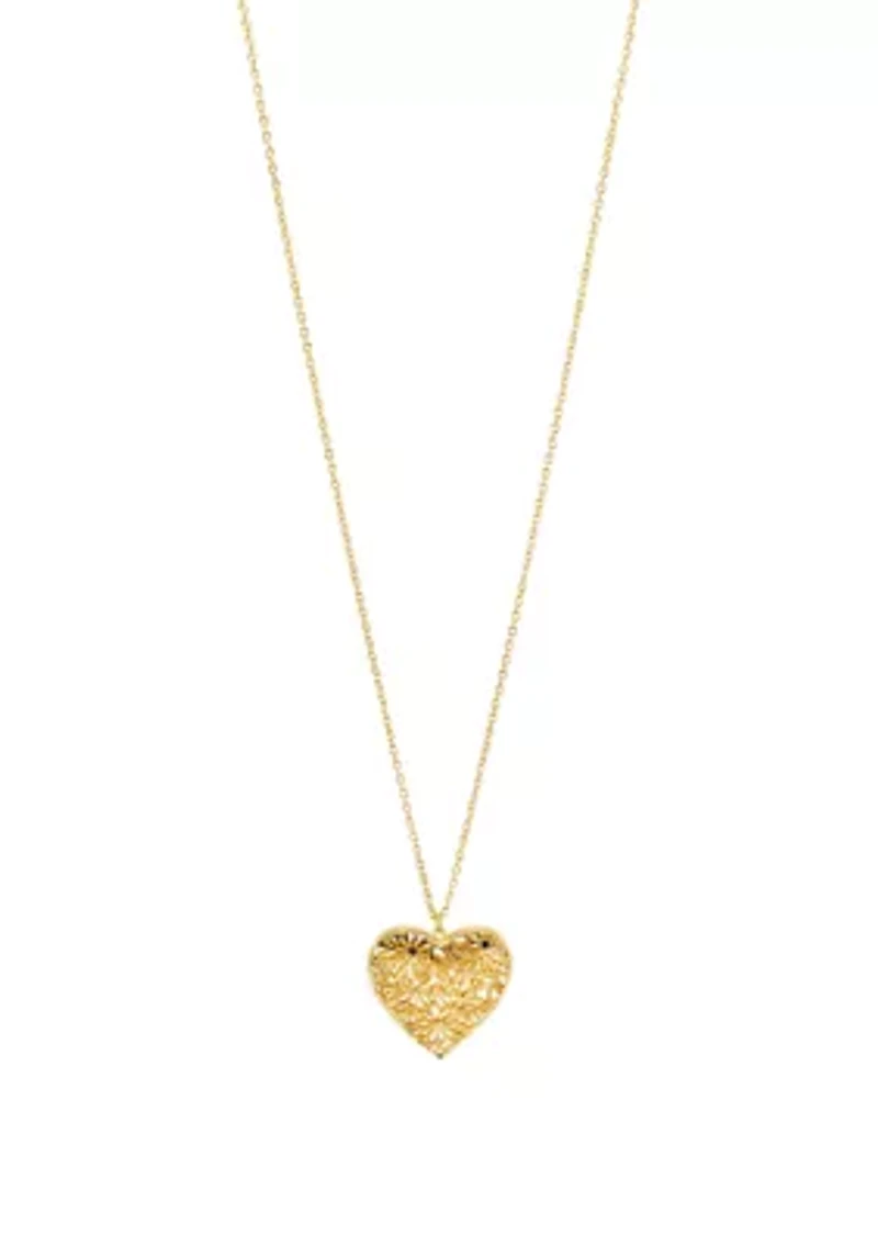 Long Floral Cut Out Heart Pendant Necklace
