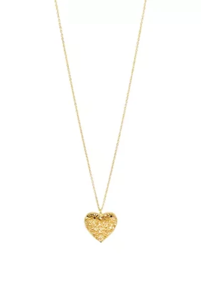 Long Floral Cut Out Heart Pendant Necklace