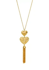 Gold-Tone Tassel Double Heart Necklace