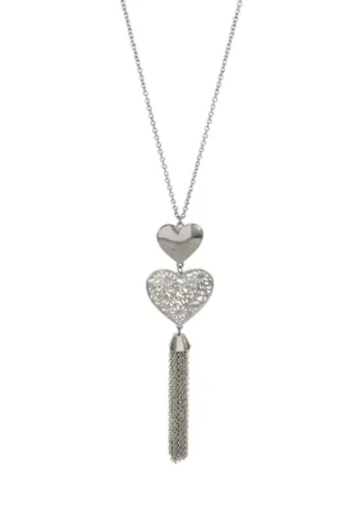 Gold-Tone Tassel Double Heart Necklace