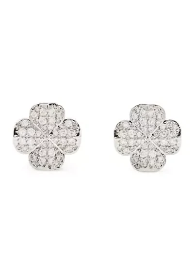 Lab Grown Spade Flower Pavé Stud Earrings