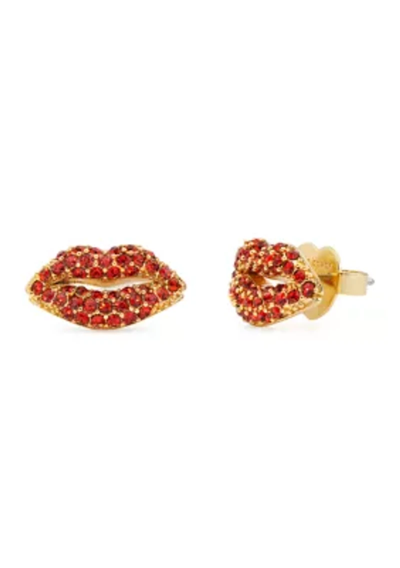Red Pavé Lips Stud Earrings