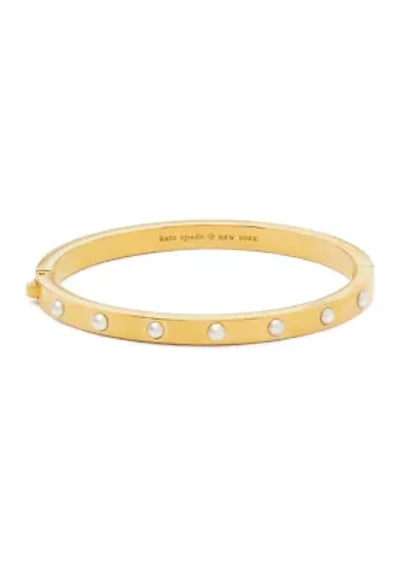 White Beaded Gold Bangle Bracelet
