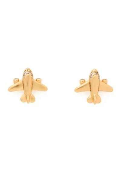 Gold Tone Airplane Stud Earrings