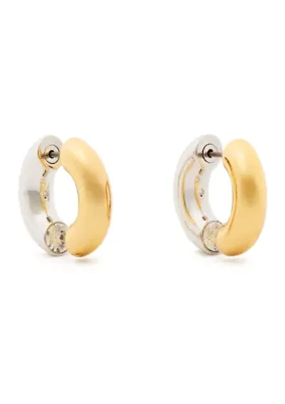 Two Tone Interlock Huggie Earrings