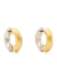 Two Tone Interlock Huggie Earrings