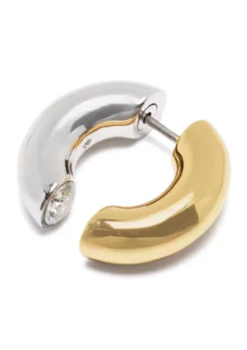 Two Tone Interlock Huggie Earrings