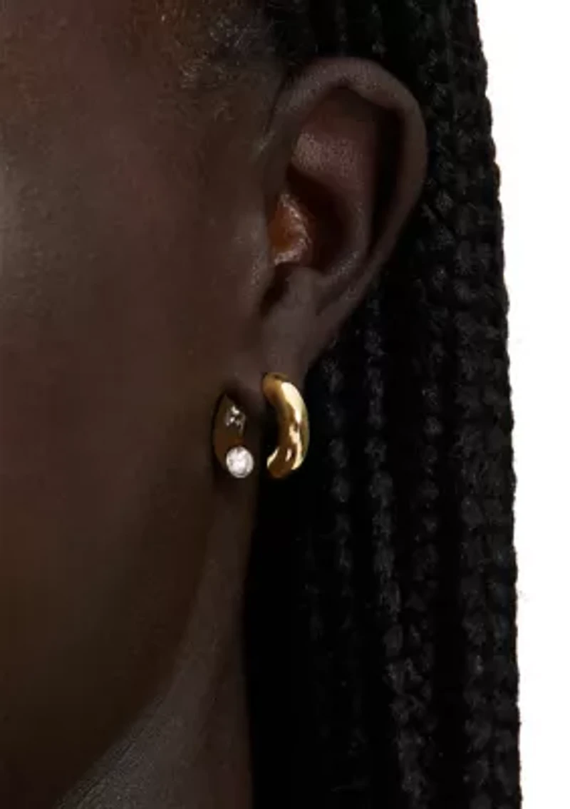 Two Tone Interlock Huggie Earrings