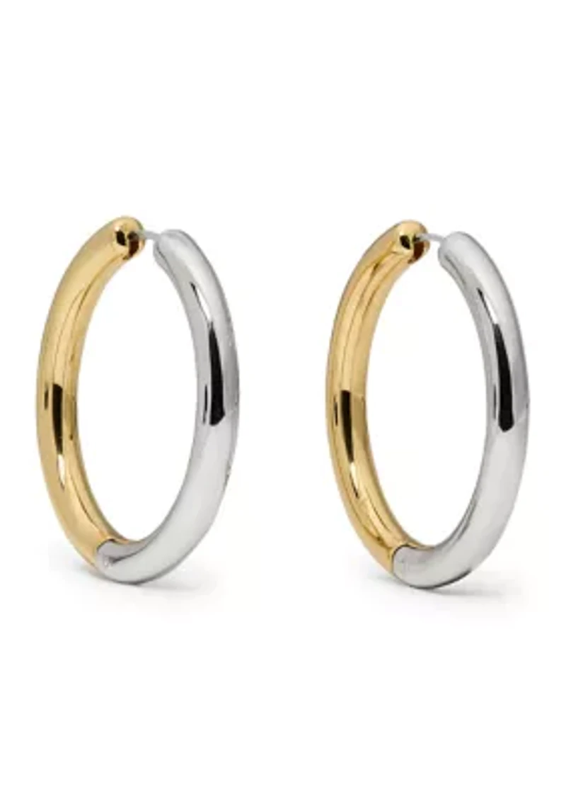 Two Tone Interlock Hoop Earrings
