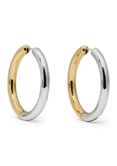 Two Tone Interlock Hoop Earrings