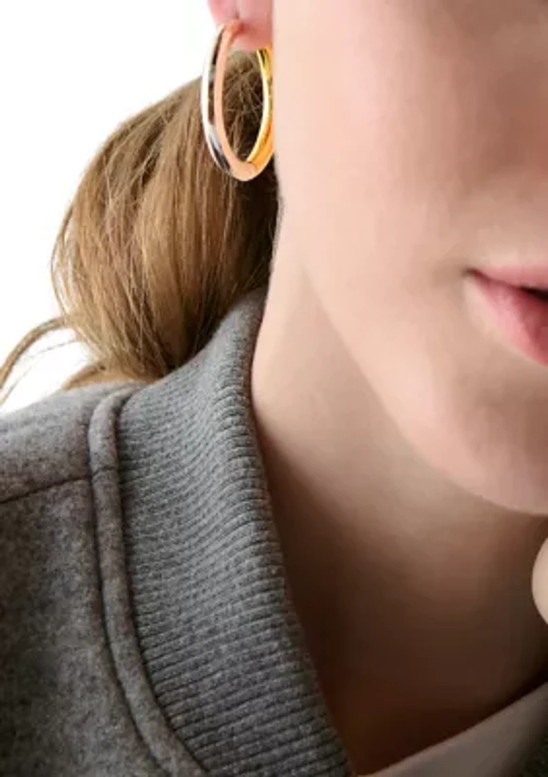 Two Tone Interlock Hoop Earrings