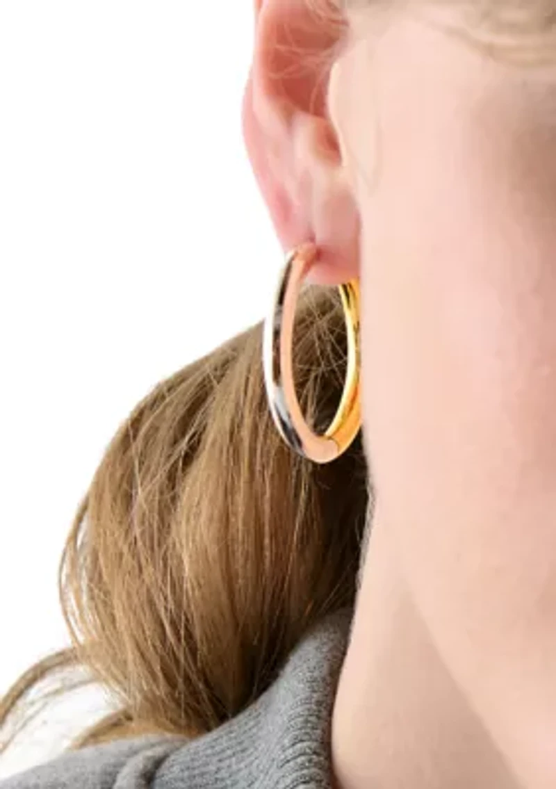 Two Tone Interlock Hoop Earrings