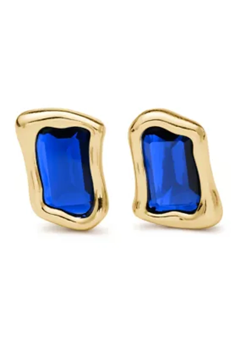 Blue Gold Tone Statement Stud Earrings