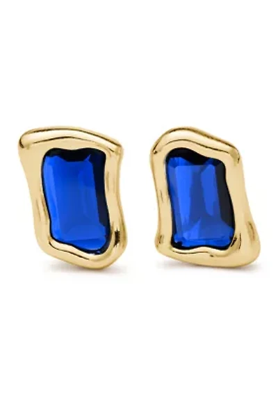 Blue Gold Tone Statement Stud Earrings
