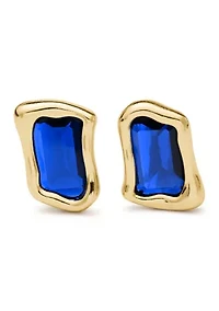 Blue Gold Tone Statement Stud Earrings