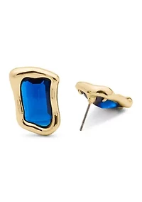 Blue Gold Tone Statement Stud Earrings