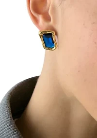 Blue Gold Tone Statement Stud Earrings
