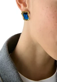 Blue Gold Tone Statement Stud Earrings