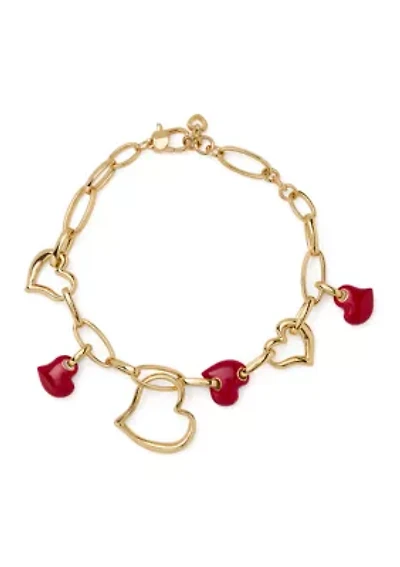 Red Stone Heart Link Chain Bracelet