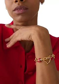 Red Stone Heart Link Chain Bracelet