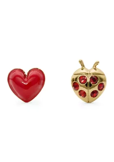 Ladybug Asymmetrical Stud Earrings