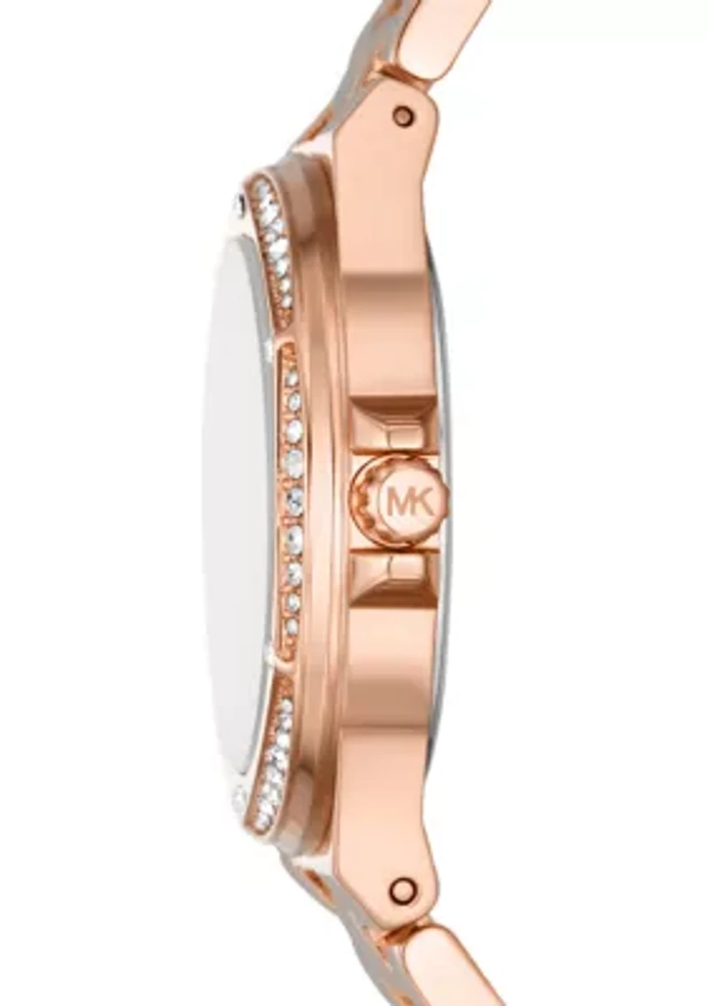 Lennox Three Hand Rose Gold Tone Stainless Steel Watch and Sterling Bracelet Set