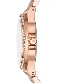 Lennox Three Hand Rose Gold Tone Stainless Steel Watch and Sterling Bracelet Set