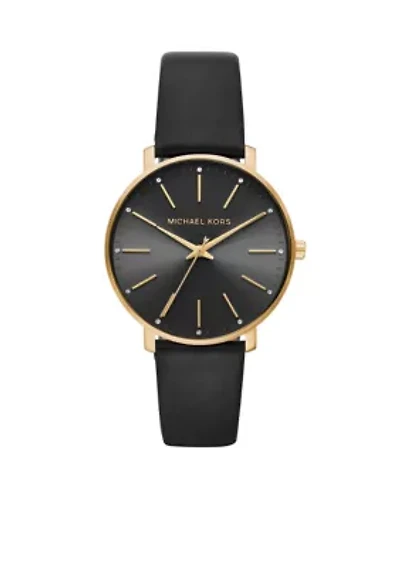 Women's Stainless Steel Pyper Three-Hand Black Leather Watch