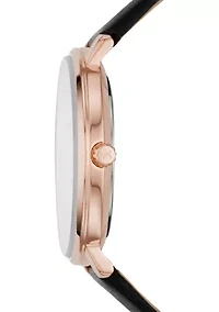 Rose Gold Tone Pyper 3 Hand Black Leather Watch