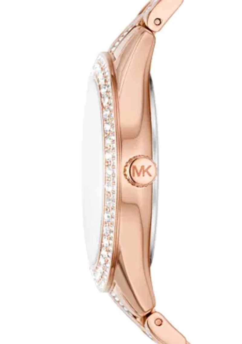 Harlowe Three Hand Rose Gold Tone Stainless Steel Watch