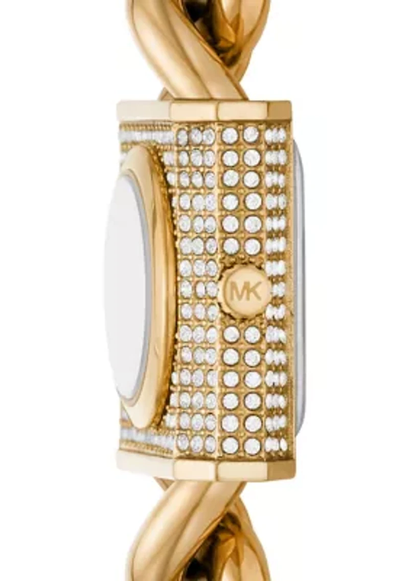 Gold Tone Stainless Steel Chunky Fringe Crystal Drops Watch