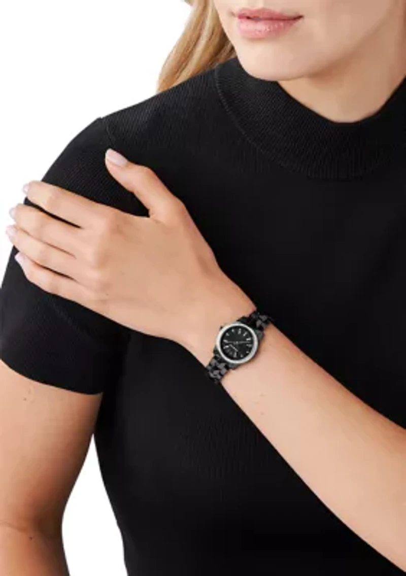 Black Dial Ceramic Strap Watch