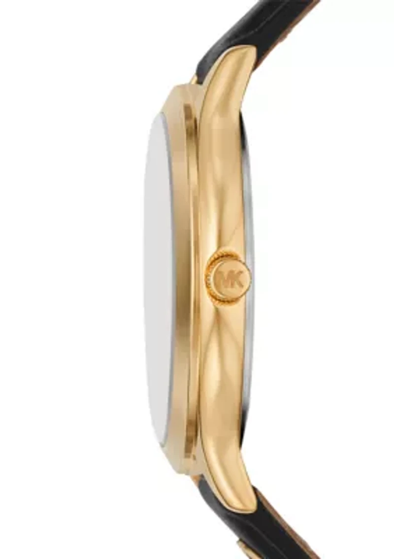 Slim Runway Leather Strap Gold Face Watch