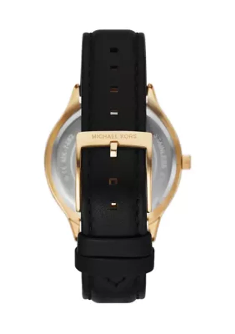 Ladies Black Gold Tone Analog Watch