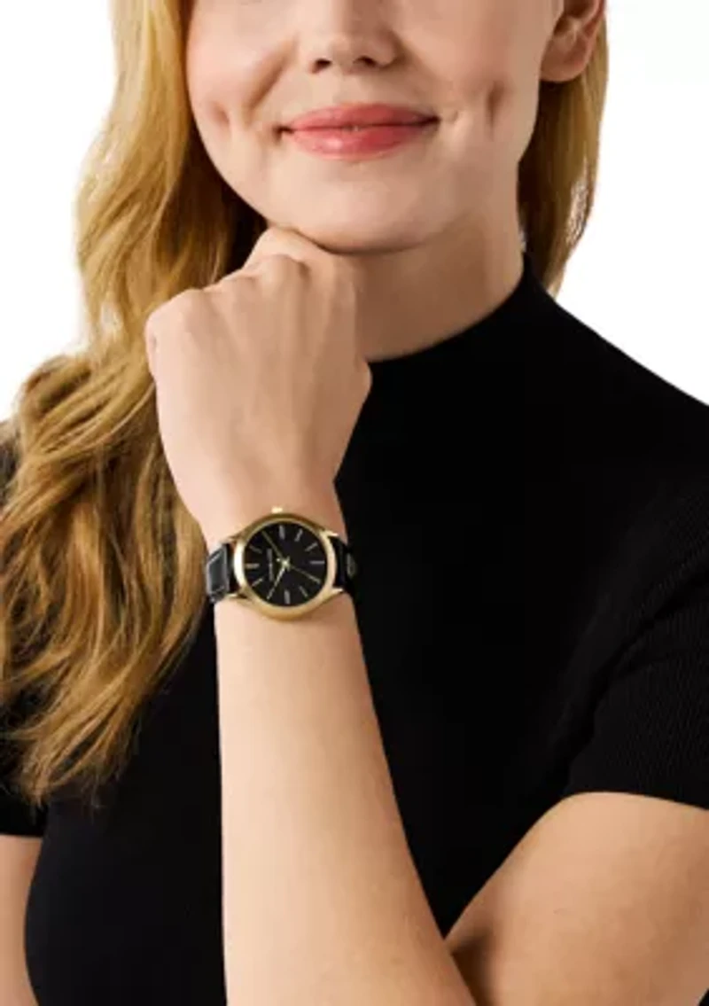 Ladies Black Gold Tone Analog Watch