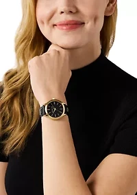 Ladies Black Gold Tone Analog Watch