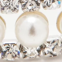 Silver Tone Crystal Pearl 3 Row Stretch Bracelet