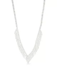 Silver Tone Graduated Shig Shag Rhinestone Frontal Necklace