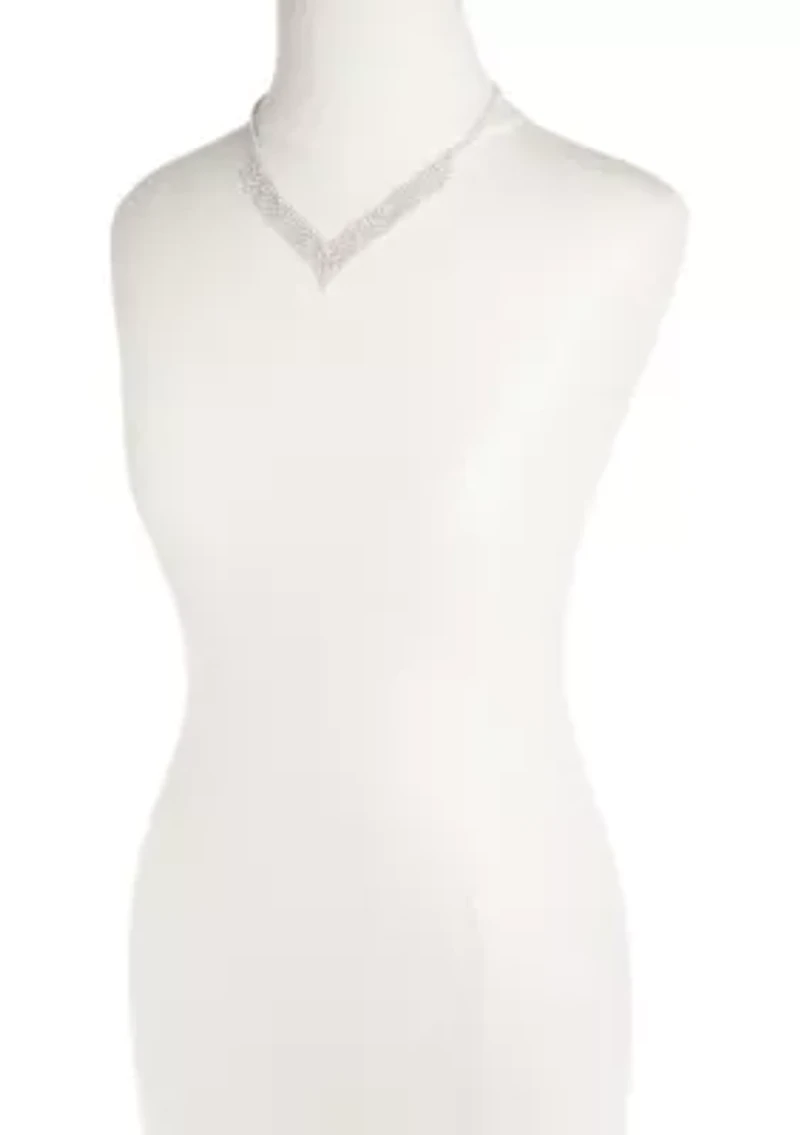 Silver Tone Graduated Shig Shag Rhinestone Frontal Necklace