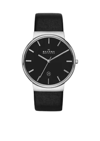 Men's Ancher Black Leather Watch