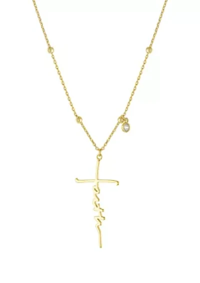 Boxed Silver Plated 16" + 2" Faith Cross and Cubic Zirconia Charm Pendant Necklace